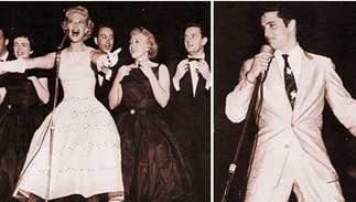 Dinah Shore and Elvis Presley perform at a past Shower of Stars.
