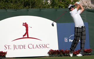 Brian Gay, winner of the 2009 St. Jude Classic, tees off.
