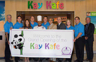 Kay Kafe, the hospital’s bright, new cafeteria, officially opened June 19. Thanks to Kay Jewelers’ generous gift of $16 million, the Kay Kafe furthers Danny Thomas’ vision of the St. Jude cafeteria—where patients, physicians, scientists and hospital staff eat all together under one roof. Kay Jewelers staff joined Marlo Thomas, national outreach director, Tony Thomas, Dr. William Evans, CEO of St. Jude, and John P. Moses, CEO of ALSAC, to celebrate the grand opening.