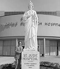 Danny Thomas at the statue of St. Jude Thaddeus