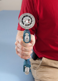 Muscle strength is measured by a hand-held dynamometer A hand-held dynamometer