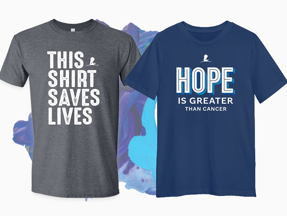 An image of two St. Jude T-shirts you can receive when you donate $19+ a month.