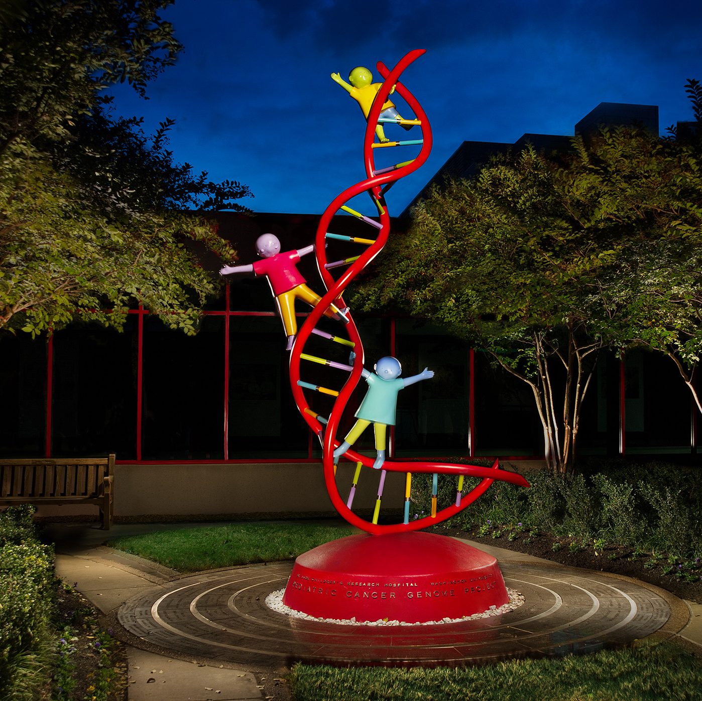 The colorful genome sculpture on the St. Jude campus