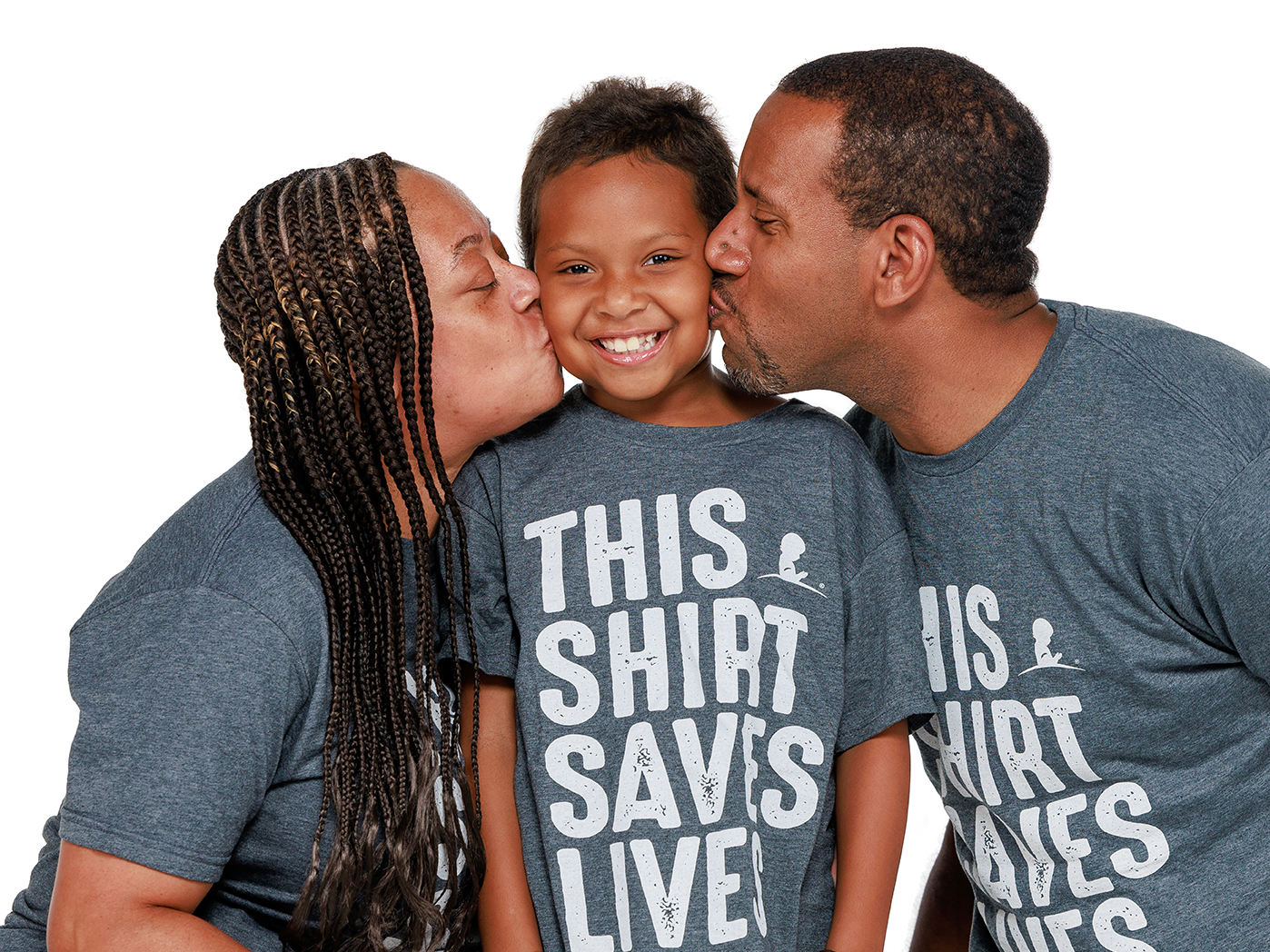 St. Jude patient Kinsley and family St. Jude patient Kinsley and her parents wear a This Shirt Saves Lives T-shirt