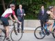 St. Jude President and Chief Executive Officer James R. Downing, MD, applauds the cyclists.