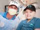 Golfer Harris English visits St. Jude patient Mary Elizabeth.