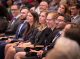 The inaugural graduate school class looks on and smiles during the convocation ceremony.