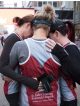 Women huddle together before the St. Jude marathon.