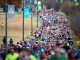 Hundreds of runners go down Riverside Drive.