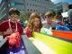 Tyler, Alyssa and Luca participate in the pork chop relay.