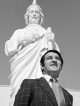 Danny thomas with a statue of St. Jude Thaddeus