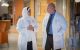 Hana Hakim, MD (left), speaks with Craig Gilliam of the Infection Prevention and Control team.