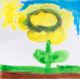 A painting of a yellow flower with the sky and the sun by patient Annzie