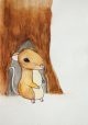 A painting of a squirrel in front of a tree