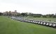 Golf carts line up at the Rahm Celebrity Golf Tournament. 