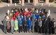 Members of the National Pan-Hellenic Council stand in a group on the St. Jude campus.