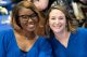 Two women smiling at volunteer appreciation event