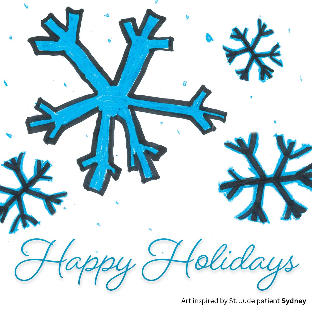 Happy Holidays card artwork of snowflakes inspired by St. Jude survivor Sydney.