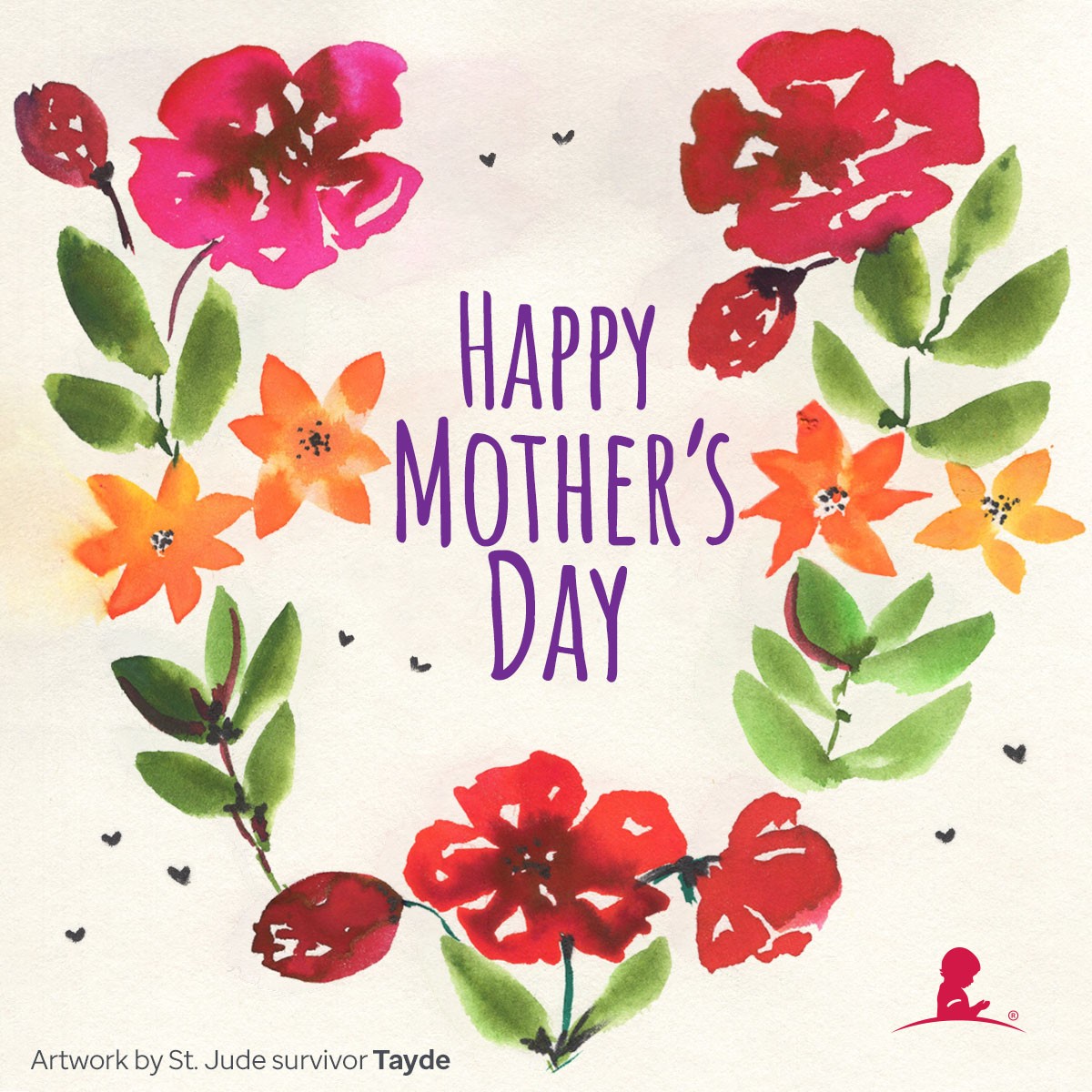 A drawing of flowers encircling the words, 