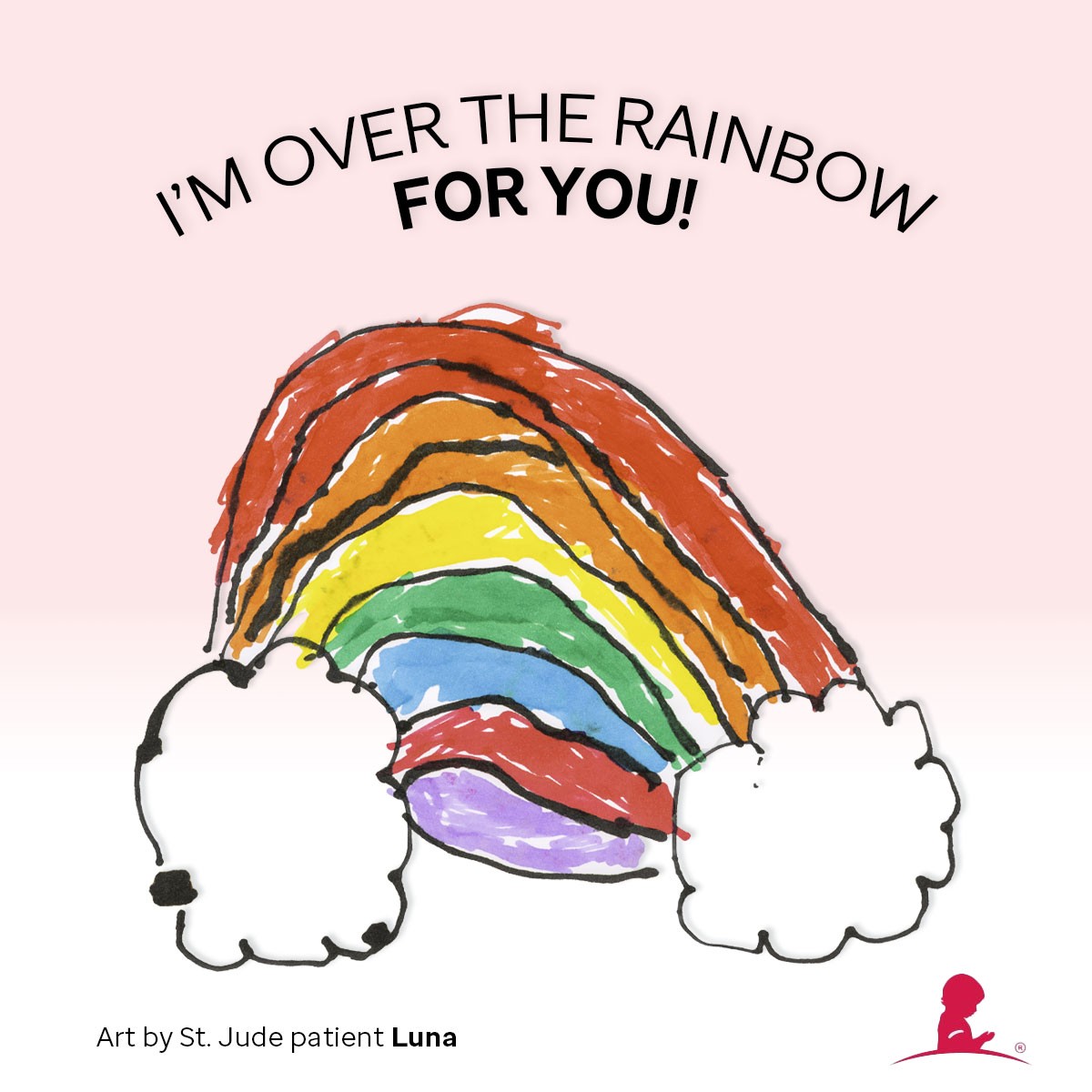 Card depicting a rainbow and heart with message reading: