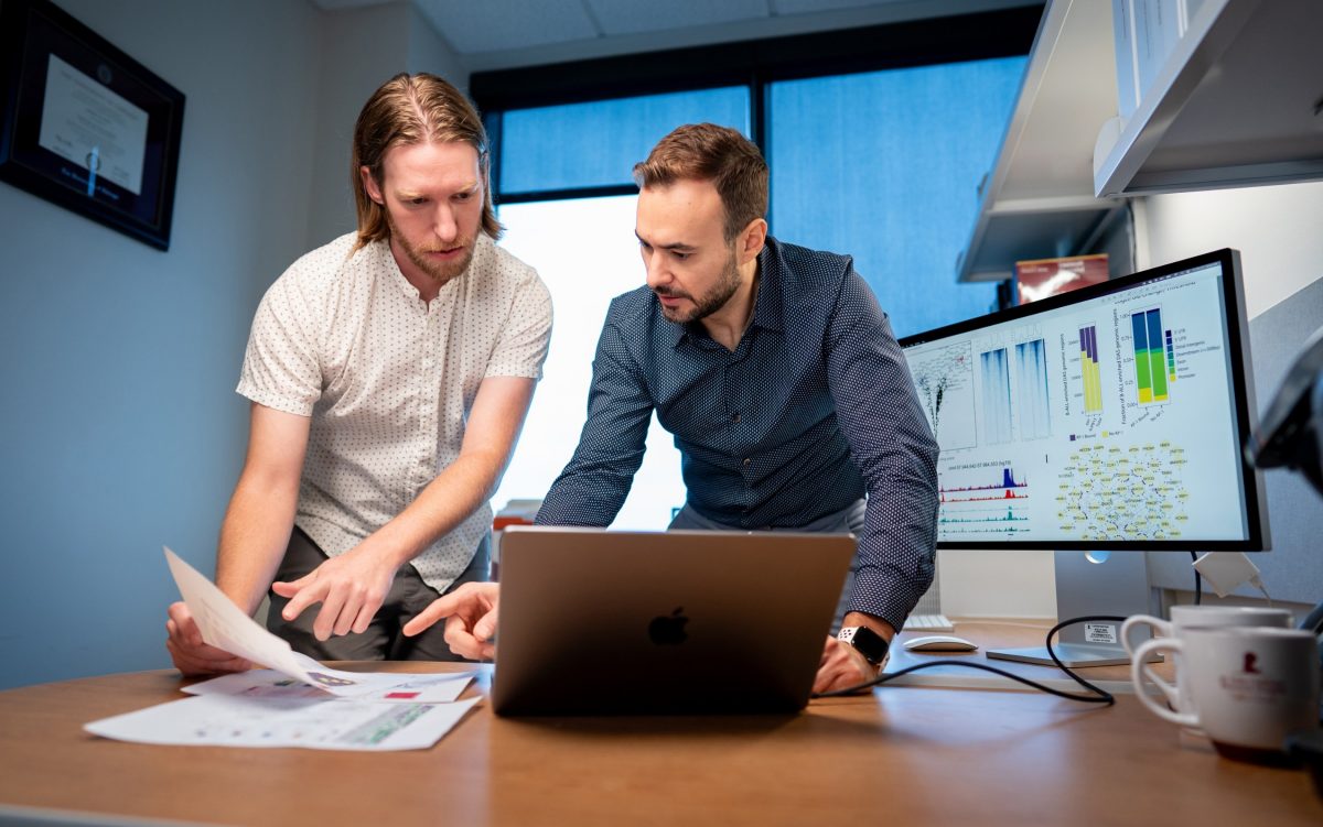 (L to R) First author Kelly Barnett, Ph.D., and corresponding author Daniel Savic, Ph.D., both of the St. Jude Department Pharmacy and Pharmaceutical Sciences.