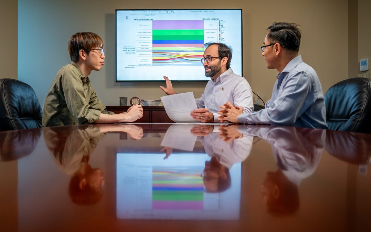 Masayuki Umeda, MD, PhD, left, Jeffery Klco, MD, PhD, center, and Jing Ma, PhD, right