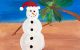 St. Jude patient art of a snowman on a beach. 