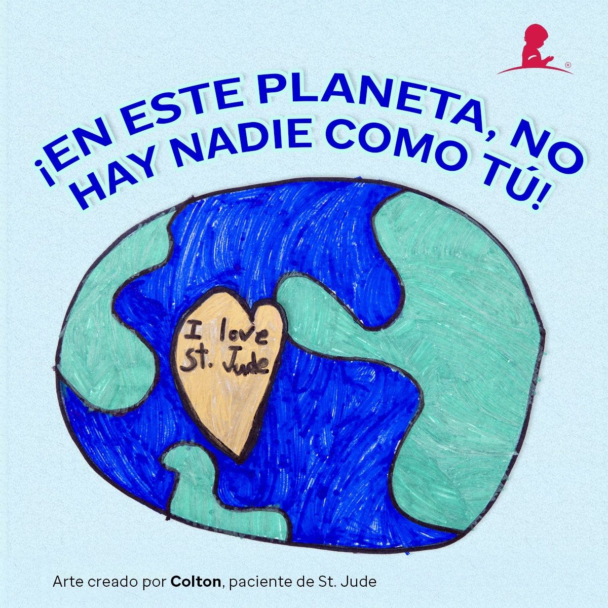 Tarjeta celebratoria del día de San Valentín con imágenes de planetas y estrellas que lee “!En este planeta, no hay nadie como tú!”