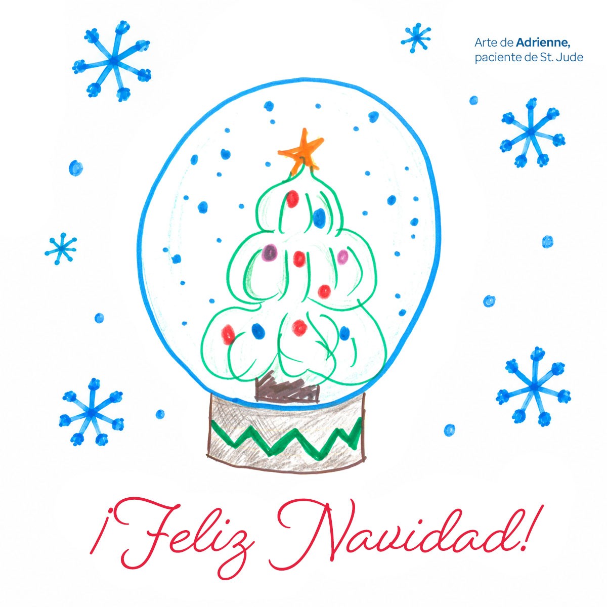 Merry Christmas card artwork of christmas tree and snowflakes