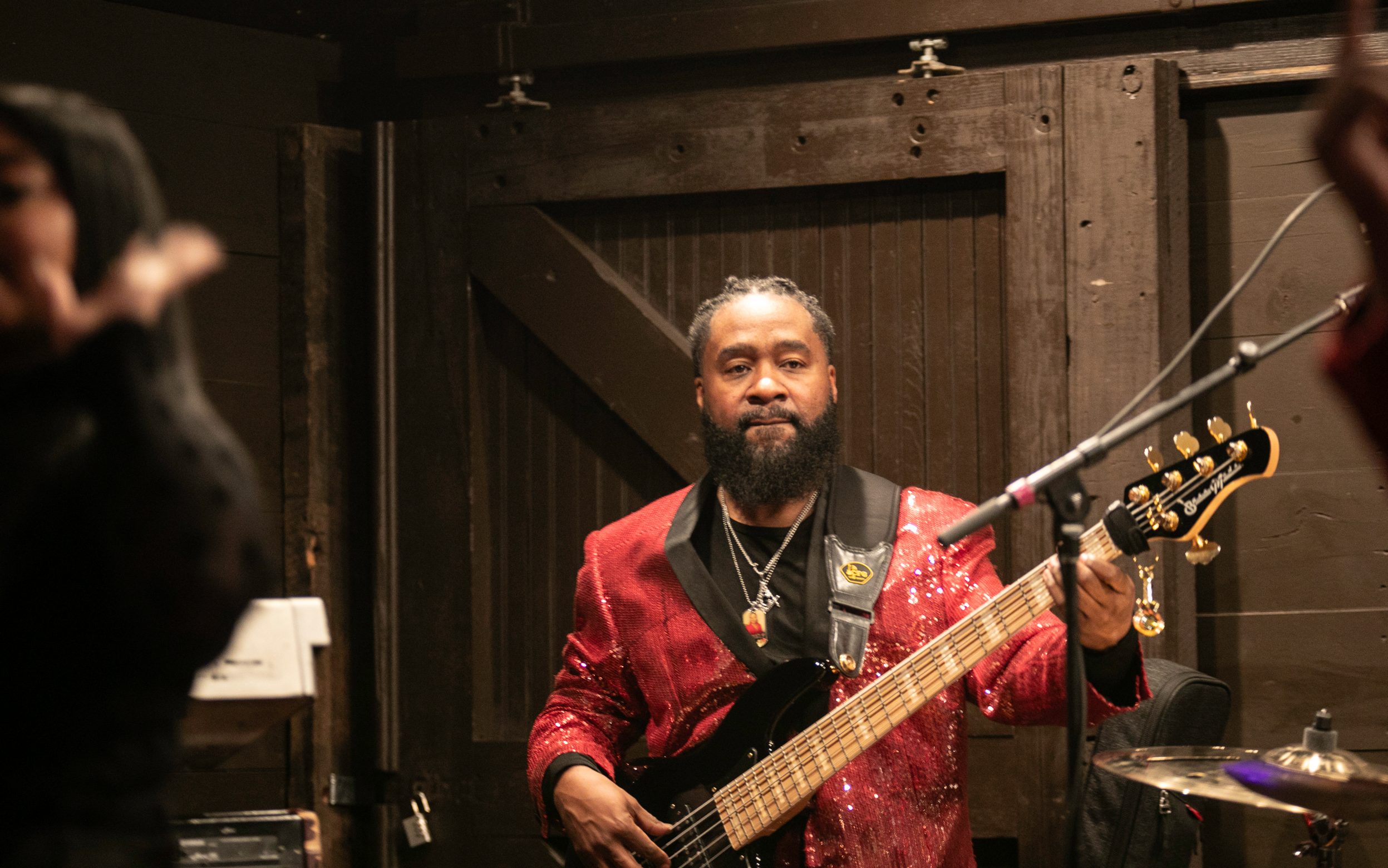 A bass player performs at the Taste of Oxford charity tasting event in Oxford, Mississippi. 